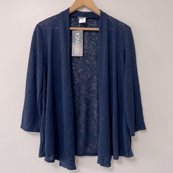 New Kim & Co. Navy Blue Lightweight 3/4 Sleeve Bolero Cardigan Size Small bin 1K - Picture 2 of 5